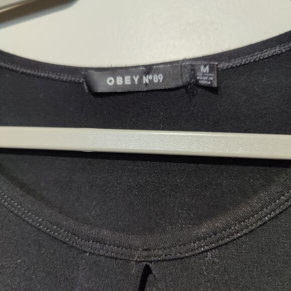 Obey Womens Sz M Black Mazzy Dress Embroidered Keyhole Flare Sleeves Witchy Goth - Picture 3 of 8